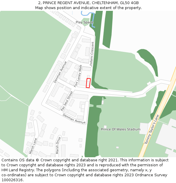 2, PRINCE REGENT AVENUE, CHELTENHAM, GL50 4GB: Location map and indicative extent of plot