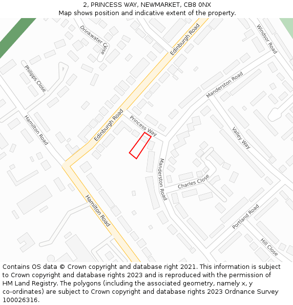 2, PRINCESS WAY, NEWMARKET, CB8 0NX: Location map and indicative extent of plot