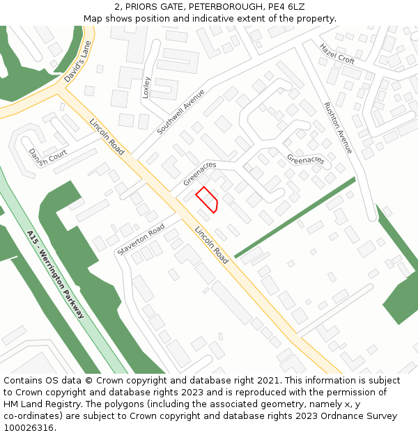 2, PRIORS GATE, PETERBOROUGH, PE4 6LZ: Location map and indicative extent of plot