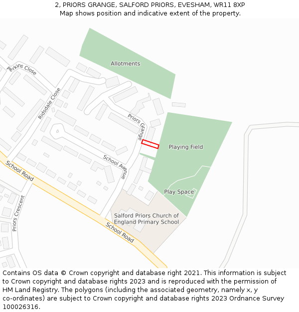 2, PRIORS GRANGE, SALFORD PRIORS, EVESHAM, WR11 8XP: Location map and indicative extent of plot
