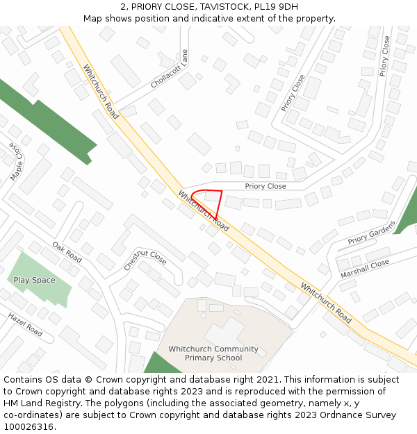 2, PRIORY CLOSE, TAVISTOCK, PL19 9DH: Location map and indicative extent of plot