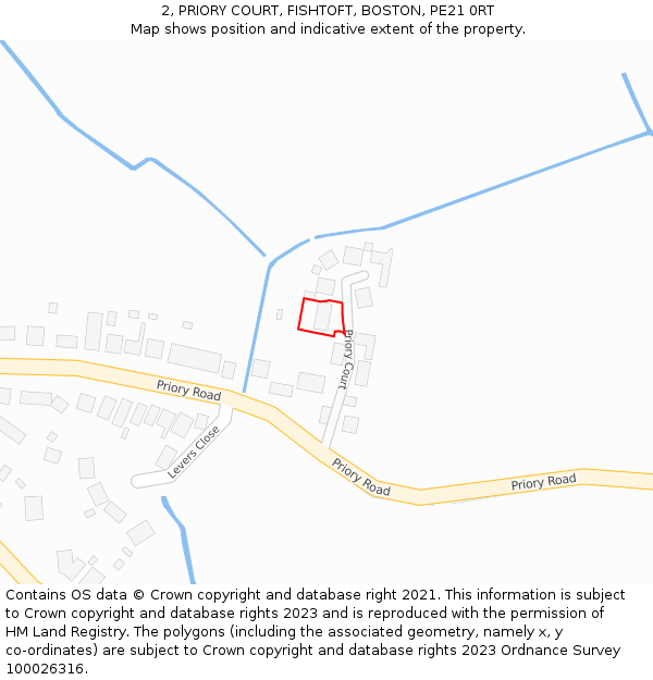 2, PRIORY COURT, FISHTOFT, BOSTON, PE21 0RT: Location map and indicative extent of plot