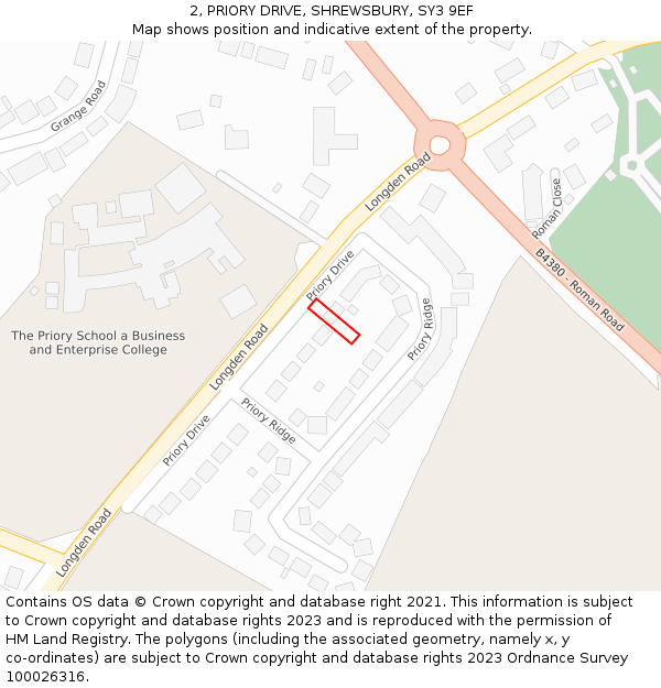 2, PRIORY DRIVE, SHREWSBURY, SY3 9EF: Location map and indicative extent of plot