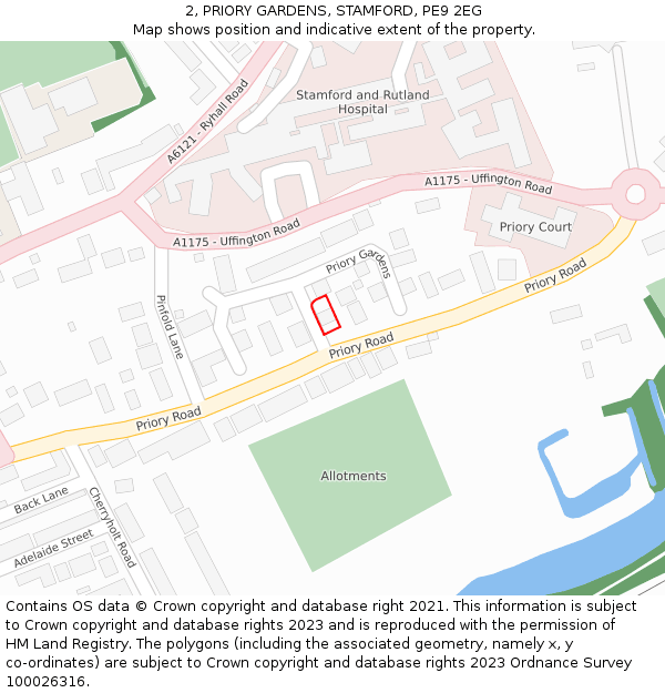 2, PRIORY GARDENS, STAMFORD, PE9 2EG: Location map and indicative extent of plot