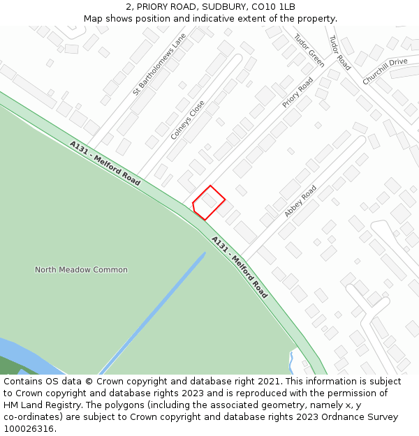 2, PRIORY ROAD, SUDBURY, CO10 1LB: Location map and indicative extent of plot