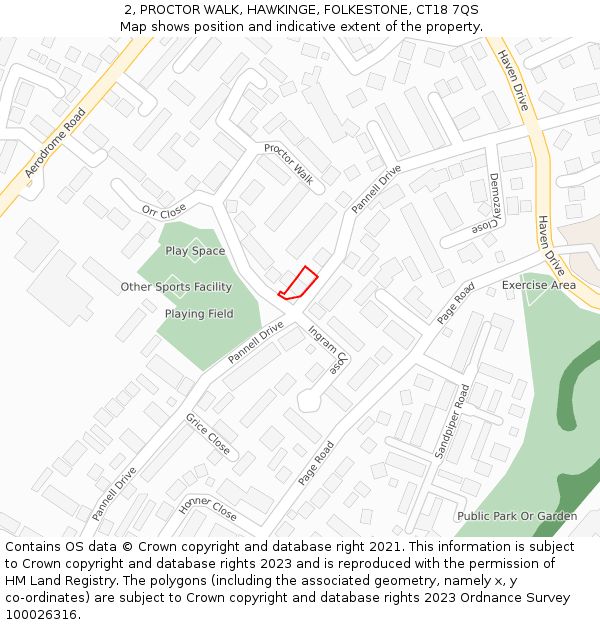 2, PROCTOR WALK, HAWKINGE, FOLKESTONE, CT18 7QS: Location map and indicative extent of plot