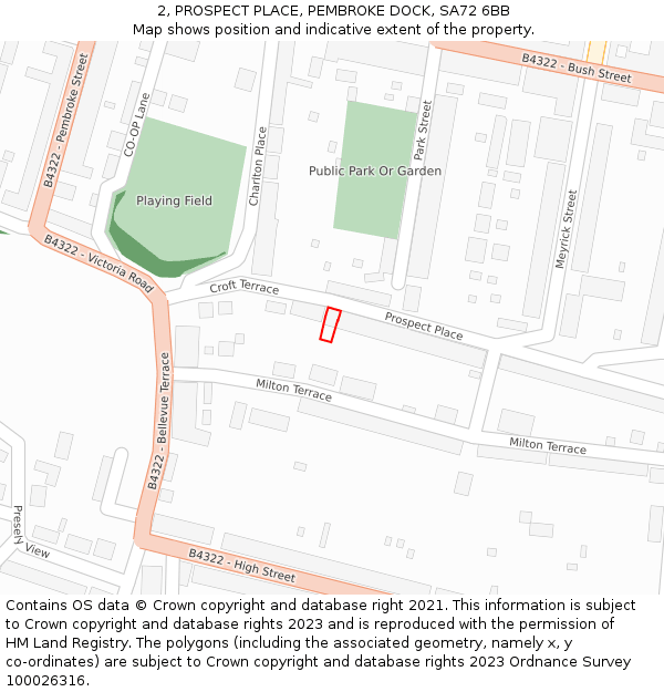 2, PROSPECT PLACE, PEMBROKE DOCK, SA72 6BB: Location map and indicative extent of plot
