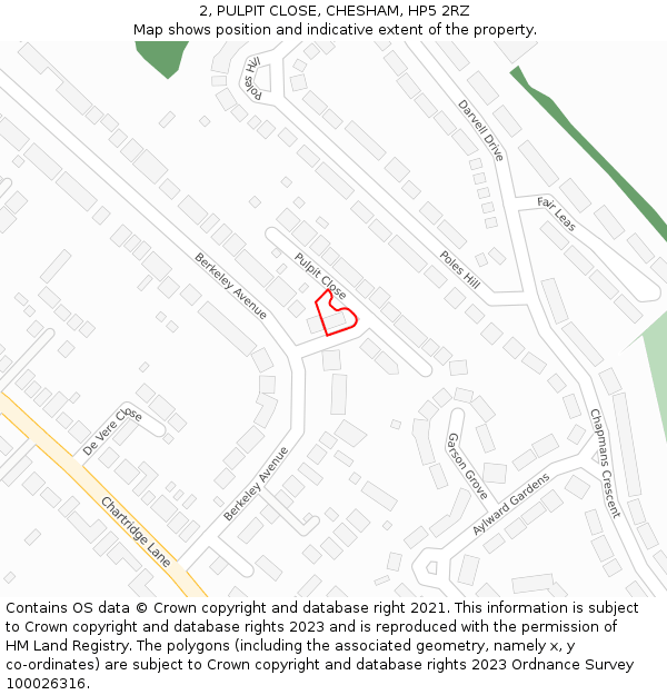 2, PULPIT CLOSE, CHESHAM, HP5 2RZ: Location map and indicative extent of plot
