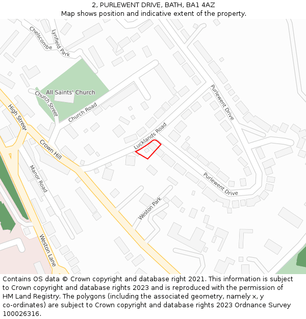 2, PURLEWENT DRIVE, BATH, BA1 4AZ: Location map and indicative extent of plot