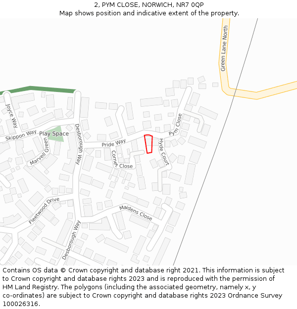 2, PYM CLOSE, NORWICH, NR7 0QP: Location map and indicative extent of plot