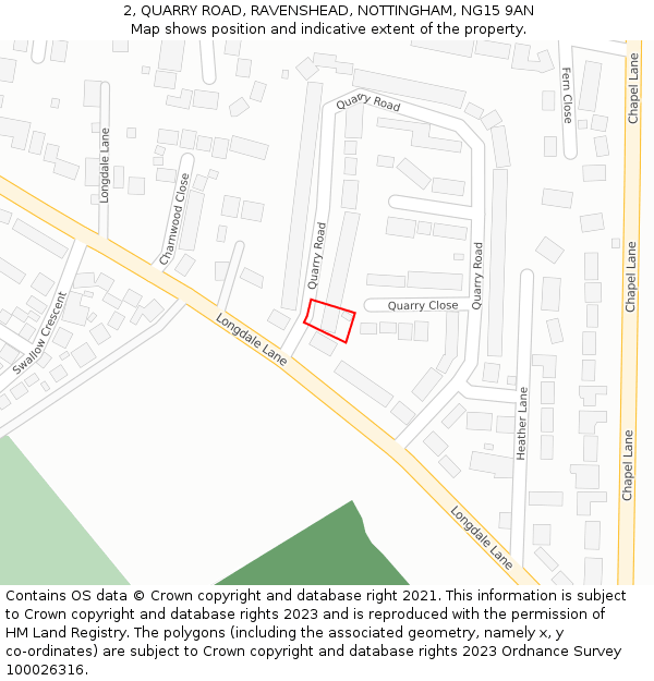 2, QUARRY ROAD, RAVENSHEAD, NOTTINGHAM, NG15 9AN: Location map and indicative extent of plot