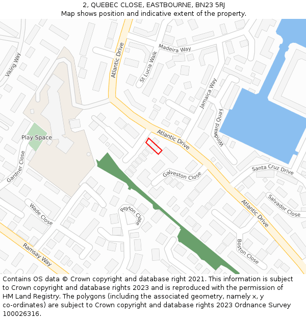 2, QUEBEC CLOSE, EASTBOURNE, BN23 5RJ: Location map and indicative extent of plot