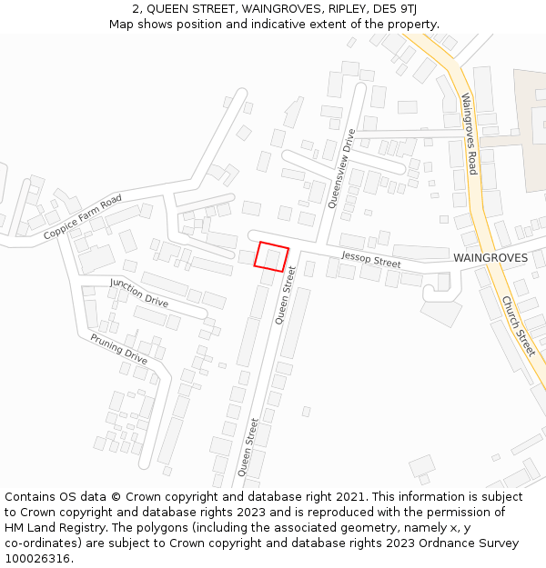 2, QUEEN STREET, WAINGROVES, RIPLEY, DE5 9TJ: Location map and indicative extent of plot