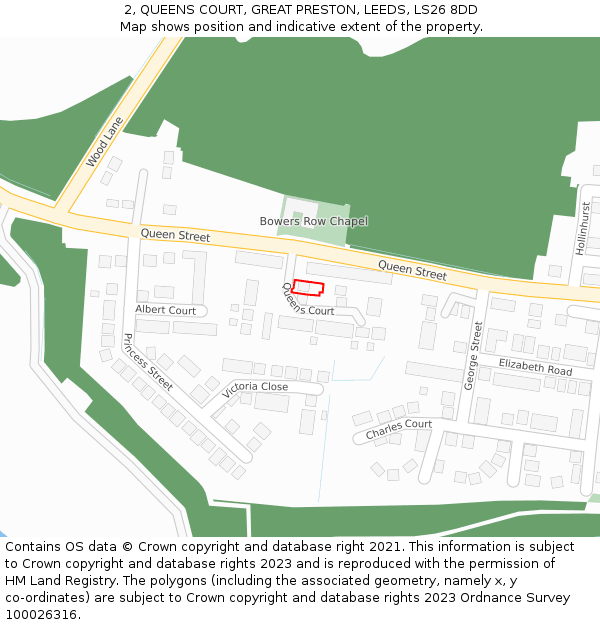 2, QUEENS COURT, GREAT PRESTON, LEEDS, LS26 8DD: Location map and indicative extent of plot