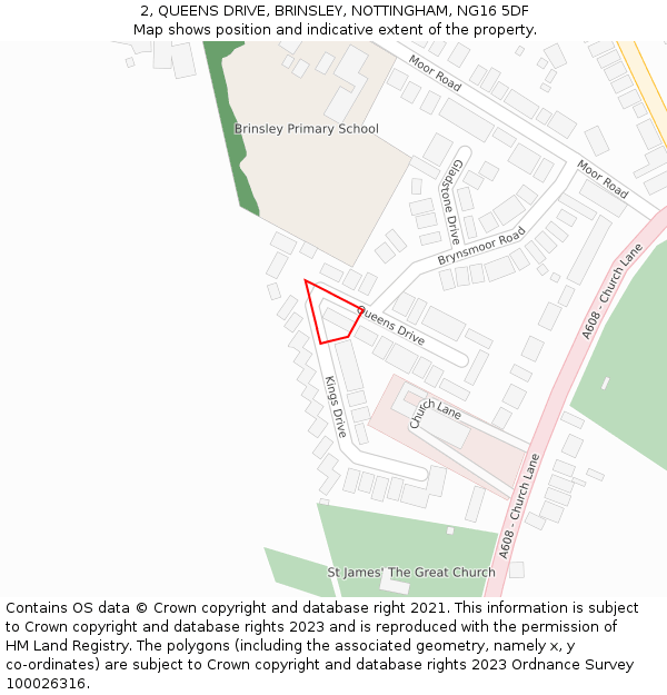 2, QUEENS DRIVE, BRINSLEY, NOTTINGHAM, NG16 5DF: Location map and indicative extent of plot