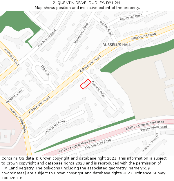 2, QUENTIN DRIVE, DUDLEY, DY1 2HL: Location map and indicative extent of plot