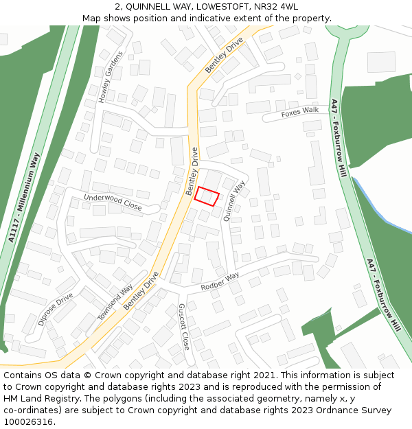 2, QUINNELL WAY, LOWESTOFT, NR32 4WL: Location map and indicative extent of plot