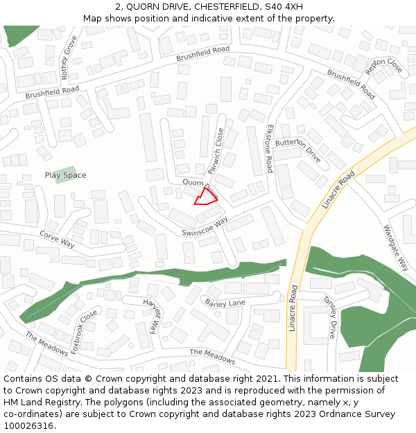 2, QUORN DRIVE, CHESTERFIELD, S40 4XH: Location map and indicative extent of plot