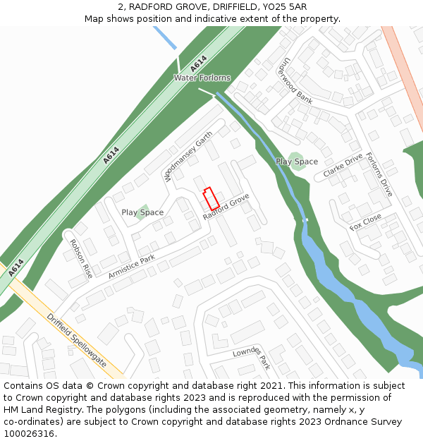2, RADFORD GROVE, DRIFFIELD, YO25 5AR: Location map and indicative extent of plot