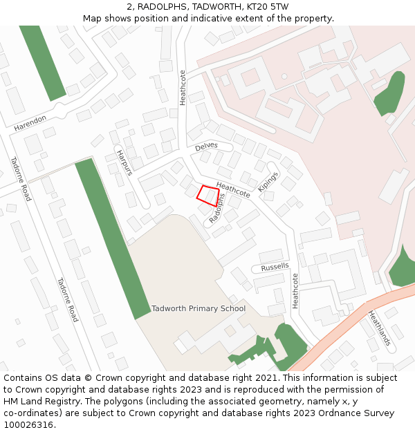 2, RADOLPHS, TADWORTH, KT20 5TW: Location map and indicative extent of plot