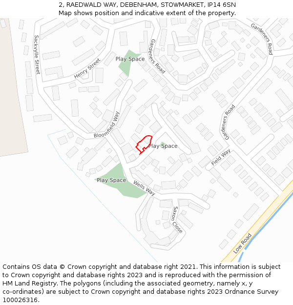 2, RAEDWALD WAY, DEBENHAM, STOWMARKET, IP14 6SN: Location map and indicative extent of plot
