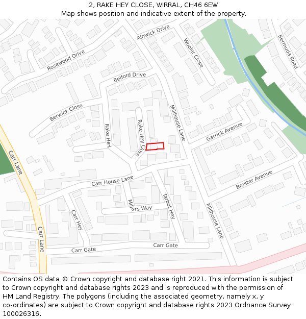 2, RAKE HEY CLOSE, WIRRAL, CH46 6EW: Location map and indicative extent of plot