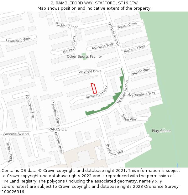 2, RAMBLEFORD WAY, STAFFORD, ST16 1TW: Location map and indicative extent of plot