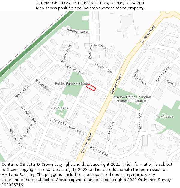 2, RAMSON CLOSE, STENSON FIELDS, DERBY, DE24 3ER: Location map and indicative extent of plot