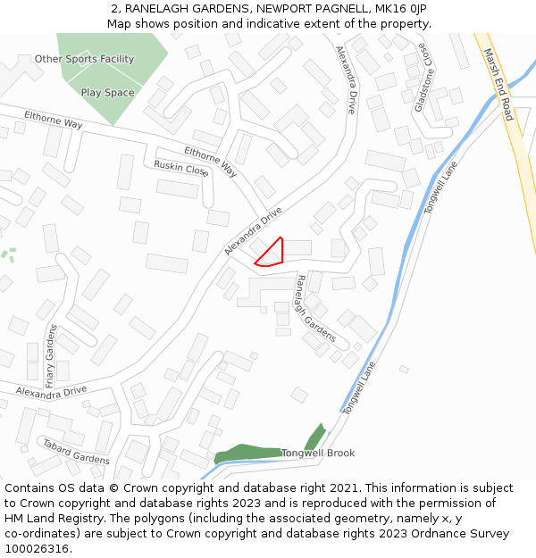 2, RANELAGH GARDENS, NEWPORT PAGNELL, MK16 0JP: Location map and indicative extent of plot