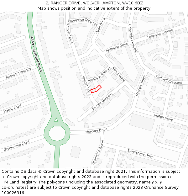 2, RANGER DRIVE, WOLVERHAMPTON, WV10 6BZ: Location map and indicative extent of plot