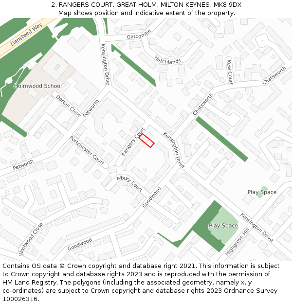 2, RANGERS COURT, GREAT HOLM, MILTON KEYNES, MK8 9DX: Location map and indicative extent of plot