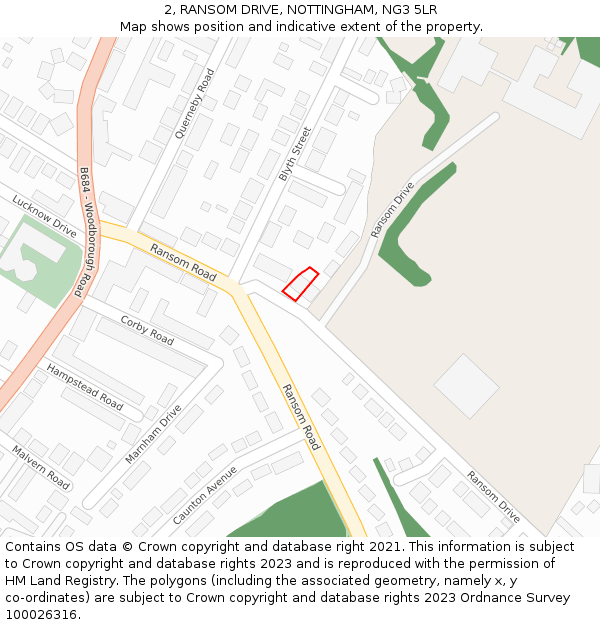 2, RANSOM DRIVE, NOTTINGHAM, NG3 5LR: Location map and indicative extent of plot