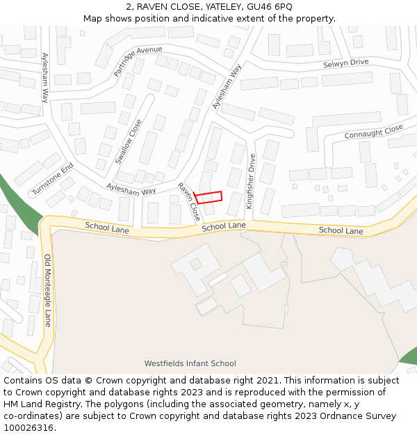 2, RAVEN CLOSE, YATELEY, GU46 6PQ: Location map and indicative extent of plot