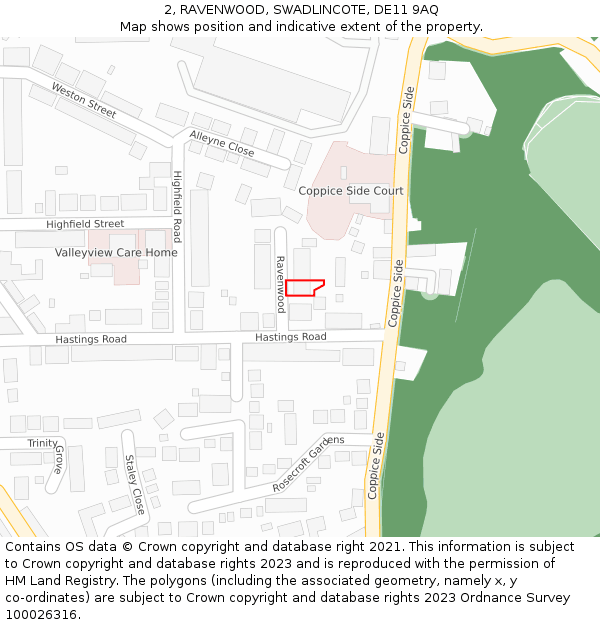2, RAVENWOOD, SWADLINCOTE, DE11 9AQ: Location map and indicative extent of plot