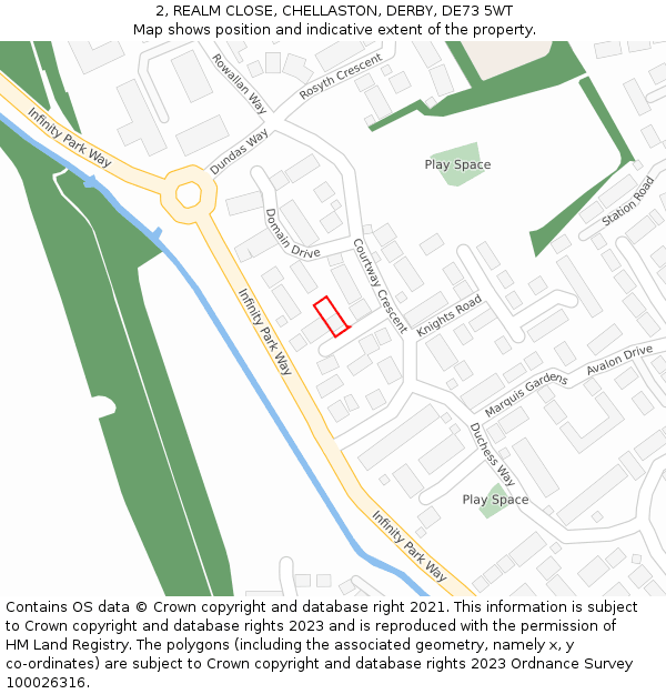 2, REALM CLOSE, CHELLASTON, DERBY, DE73 5WT: Location map and indicative extent of plot