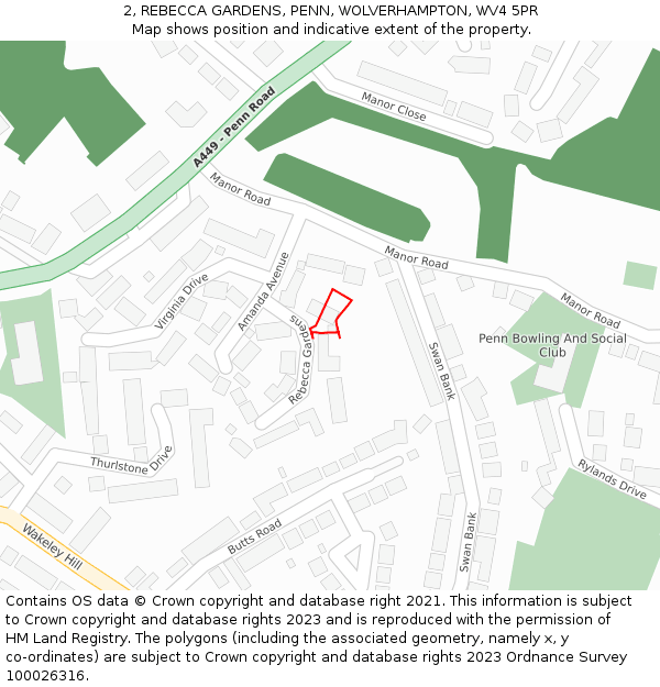 2, REBECCA GARDENS, PENN, WOLVERHAMPTON, WV4 5PR: Location map and indicative extent of plot