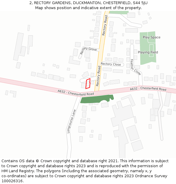 2, RECTORY GARDENS, DUCKMANTON, CHESTERFIELD, S44 5JU: Location map and indicative extent of plot