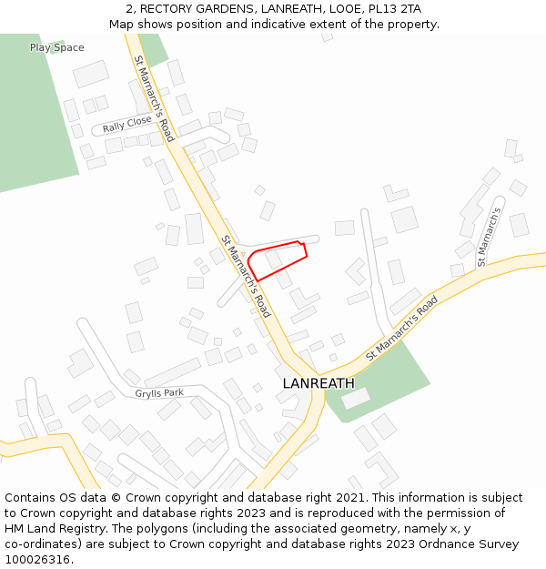 2, RECTORY GARDENS, LANREATH, LOOE, PL13 2TA: Location map and indicative extent of plot
