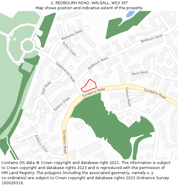 2, REDBOURN ROAD, WALSALL, WS3 3XT: Location map and indicative extent of plot
