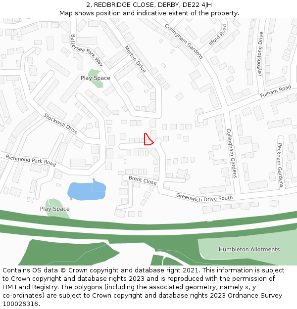 2, REDBRIDGE CLOSE, DERBY, DE22 4JH: Location map and indicative extent of plot