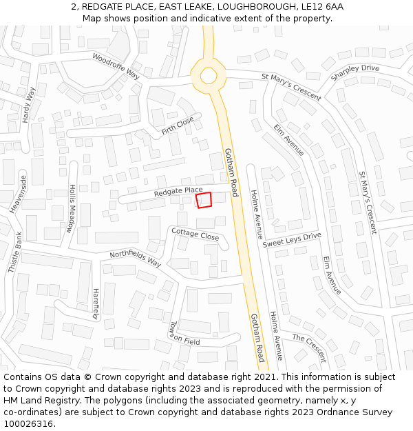 2, REDGATE PLACE, EAST LEAKE, LOUGHBOROUGH, LE12 6AA: Location map and indicative extent of plot