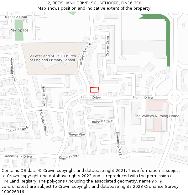 2, REDSHANK DRIVE, SCUNTHORPE, DN16 3FX: Location map and indicative extent of plot