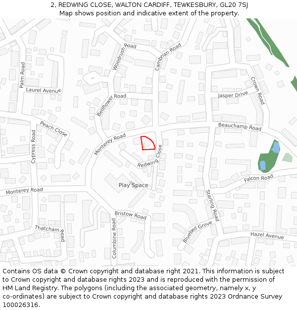 2, REDWING CLOSE, WALTON CARDIFF, TEWKESBURY, GL20 7SJ: Location map and indicative extent of plot