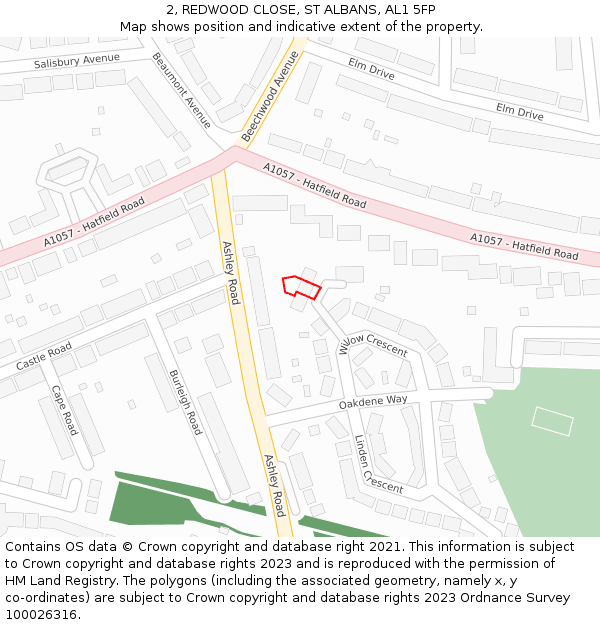 2, REDWOOD CLOSE, ST ALBANS, AL1 5FP: Location map and indicative extent of plot