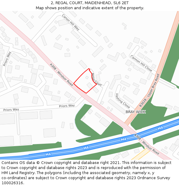 2, REGAL COURT, MAIDENHEAD, SL6 2ET: Location map and indicative extent of plot