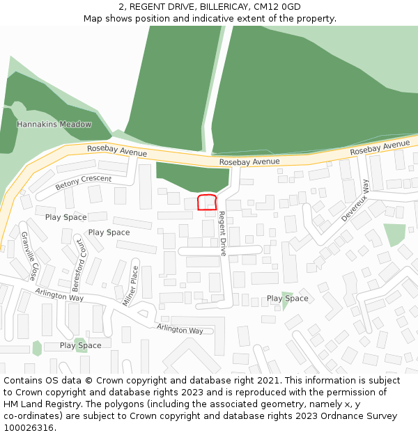 2, REGENT DRIVE, BILLERICAY, CM12 0GD: Location map and indicative extent of plot