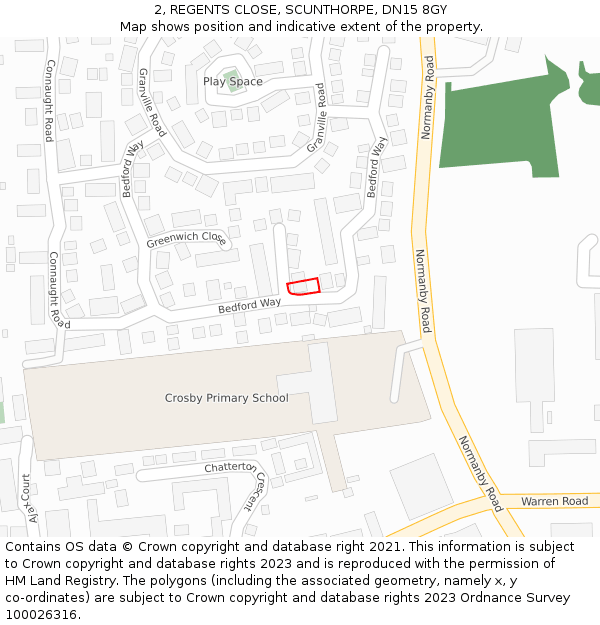 2, REGENTS CLOSE, SCUNTHORPE, DN15 8GY: Location map and indicative extent of plot
