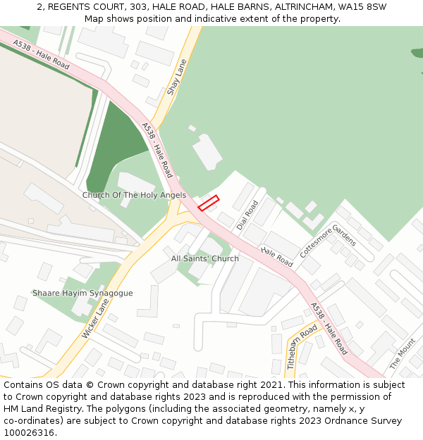 2, REGENTS COURT, 303, HALE ROAD, HALE BARNS, ALTRINCHAM, WA15 8SW: Location map and indicative extent of plot