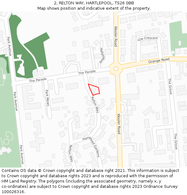2, RELTON WAY, HARTLEPOOL, TS26 0BB: Location map and indicative extent of plot