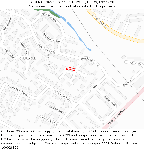 2, RENAISSANCE DRIVE, CHURWELL, LEEDS, LS27 7GB: Location map and indicative extent of plot